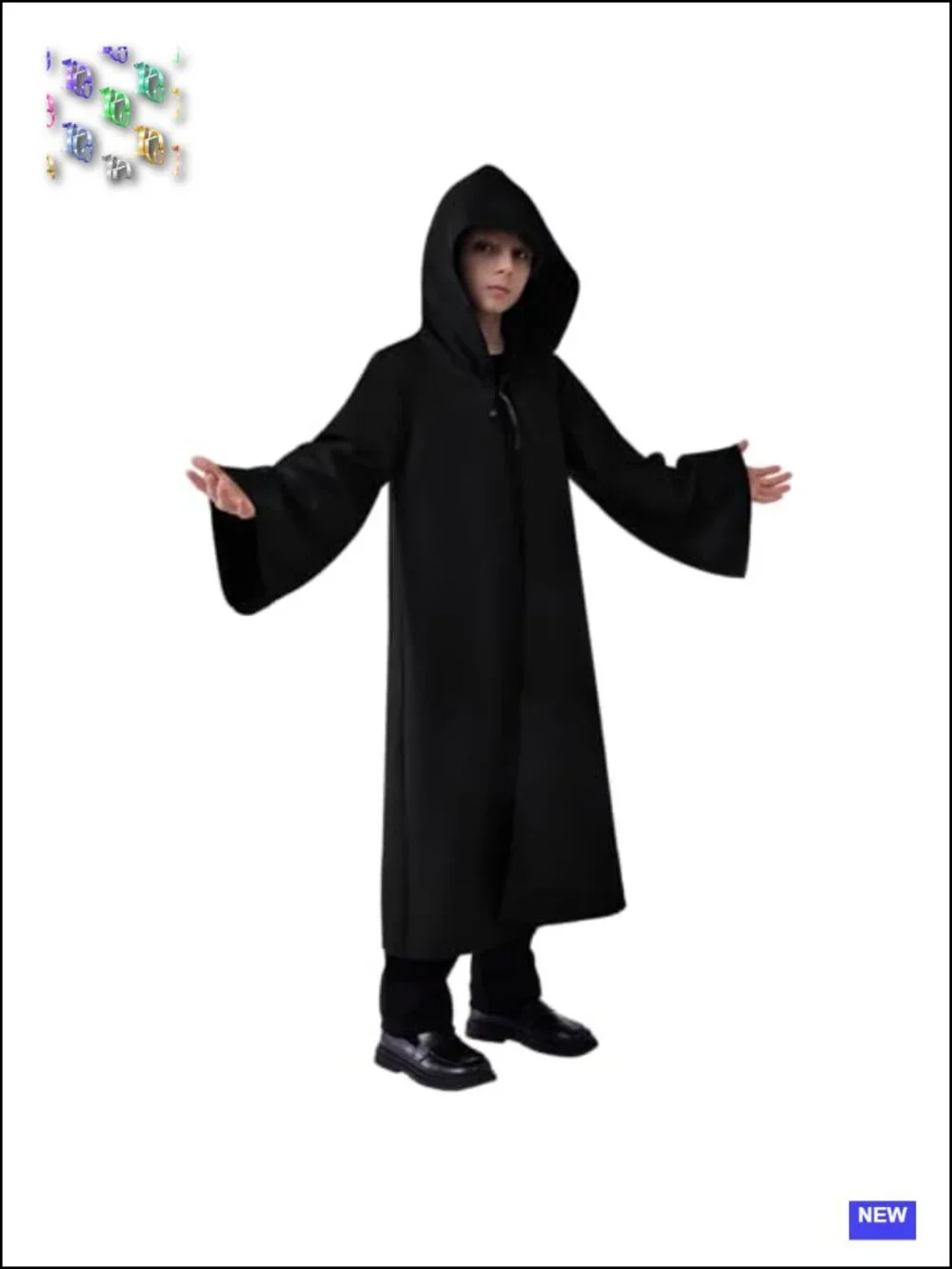 Kids Black Knight Hooded Cloak Costume Halloween Cosplay Robe